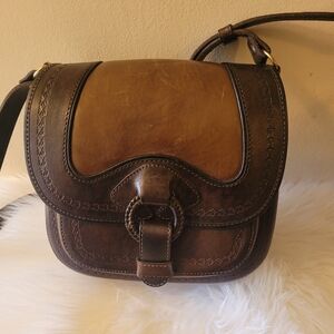 Anna Cain Culturas Del Sol Embossed Brown Leather Handbag Shoulder bag Purse
